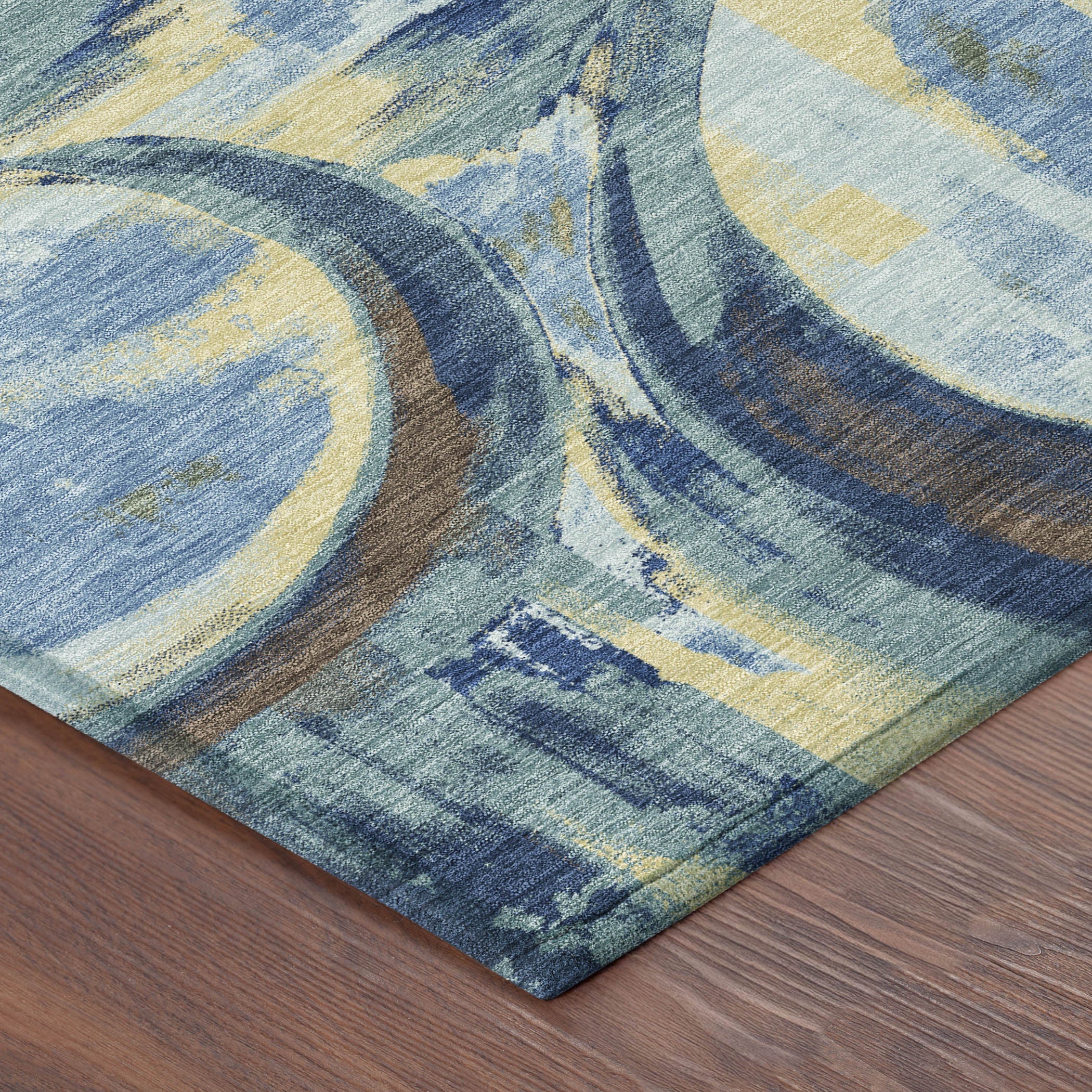 10' X 14' Teal Blue And Denim Blue Abstract Washable Indoor Outdoor Area Rug Homeroots Outdoor