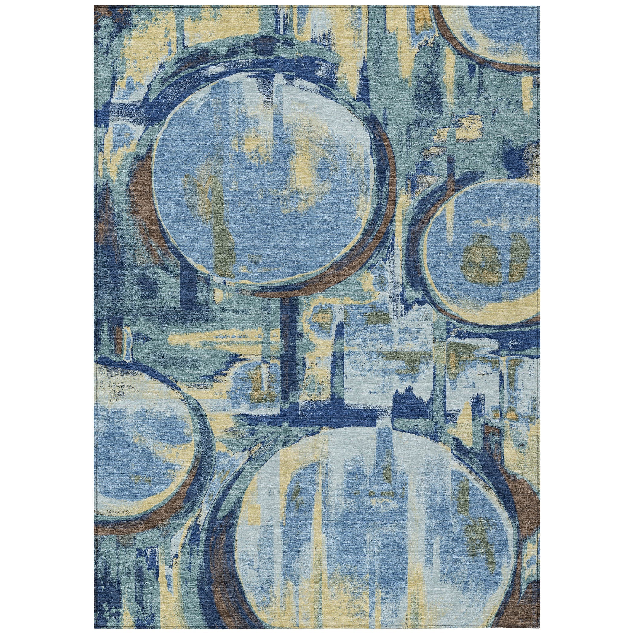 10' X 14' Teal Blue And Denim Blue Abstract Washable Indoor Outdoor Area Rug Homeroots Outdoor