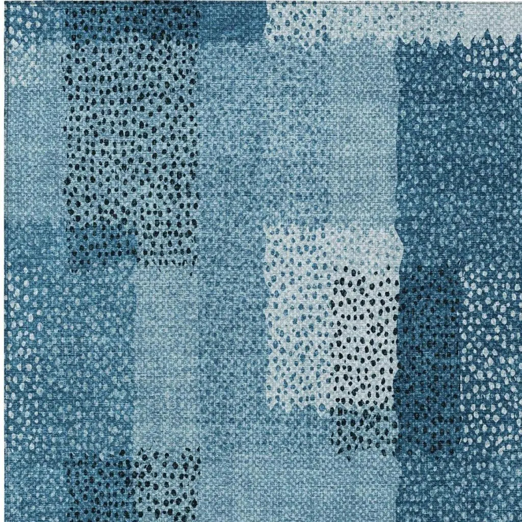 10' X 14' Teal Blue And Denim Blue Abstract Washable Indoor Outdoor Area Rug Homeroots Outdoor
