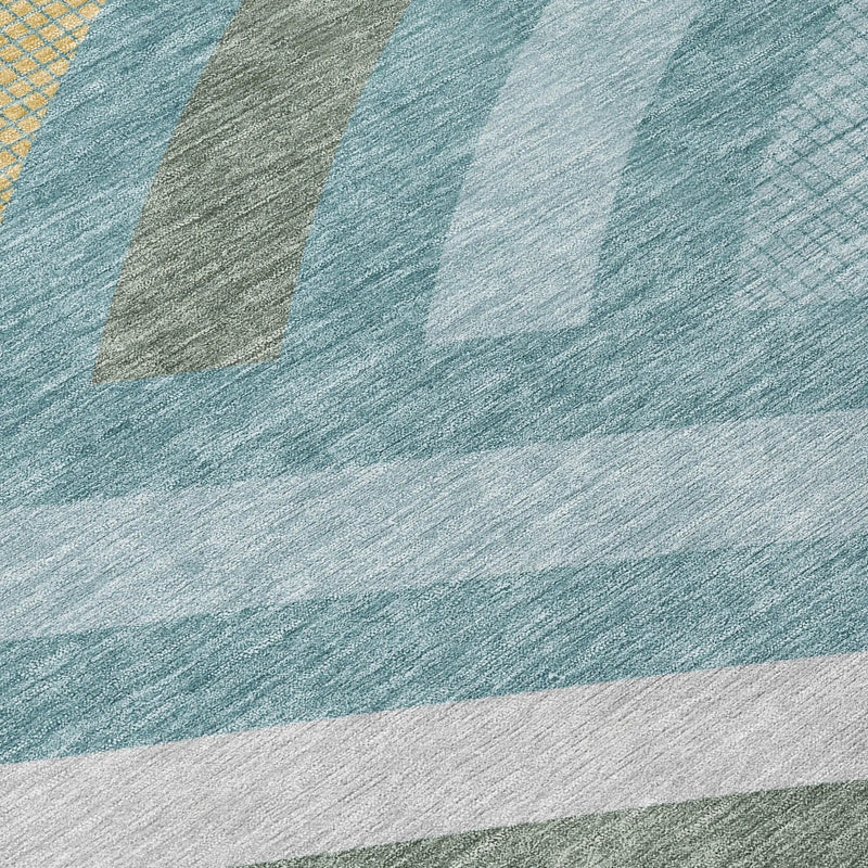 10' X 14' Teal Blue And Gold Abstract Washable Indoor Outdoor Area Rug Homeroots Outdoor