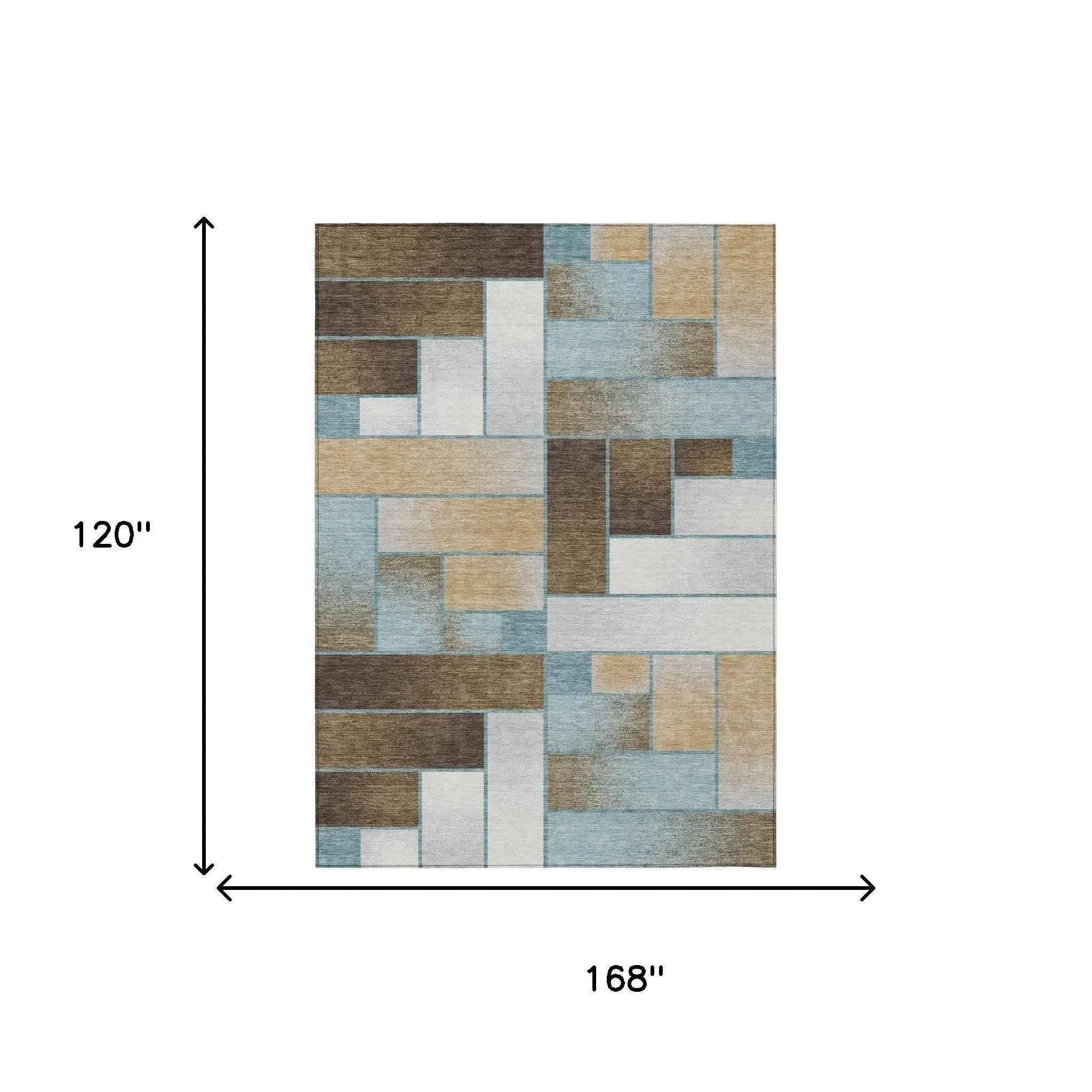 10' X 14' Teal Blue And Gold Geometric Washable Indoor Outdoor Area Rug Homeroots Outdoor