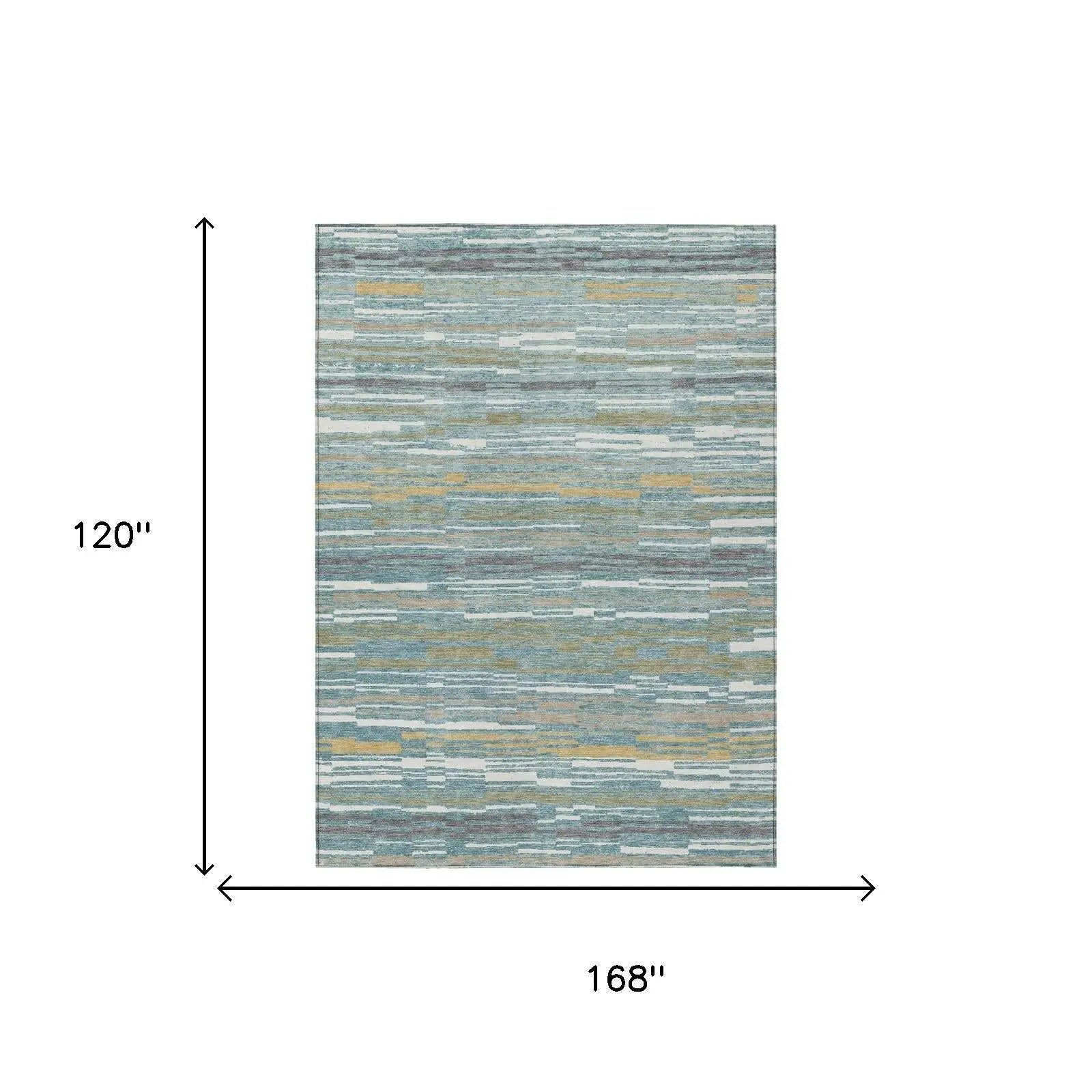 10' X 14' Teal Blue And Gold Striped Washable Indoor Outdoor Area Rug Homeroots Outdoor