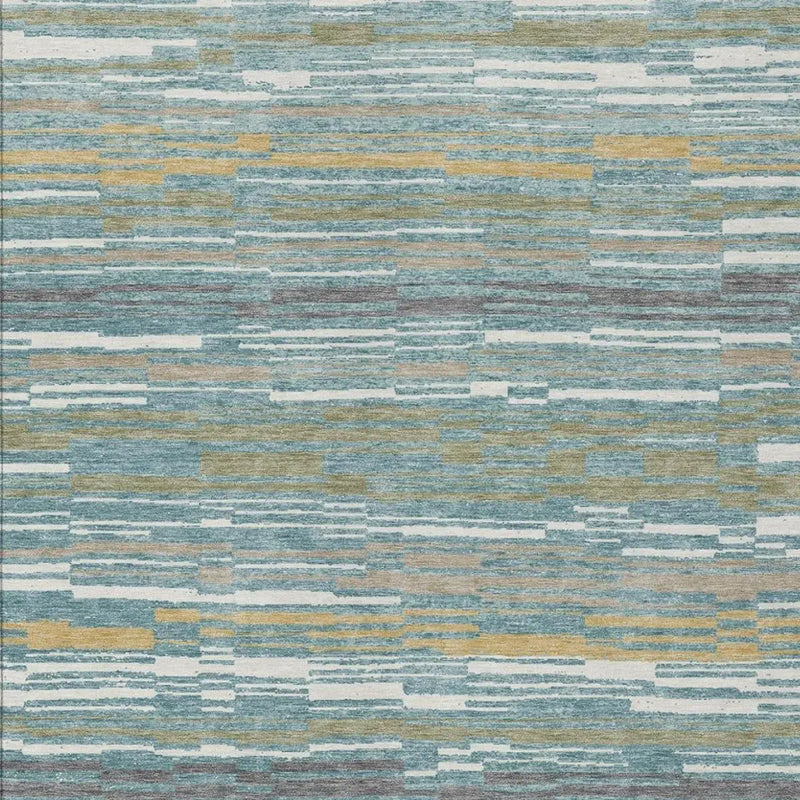 10' X 14' Teal Blue And Gold Striped Washable Indoor Outdoor Area Rug Homeroots Outdoor