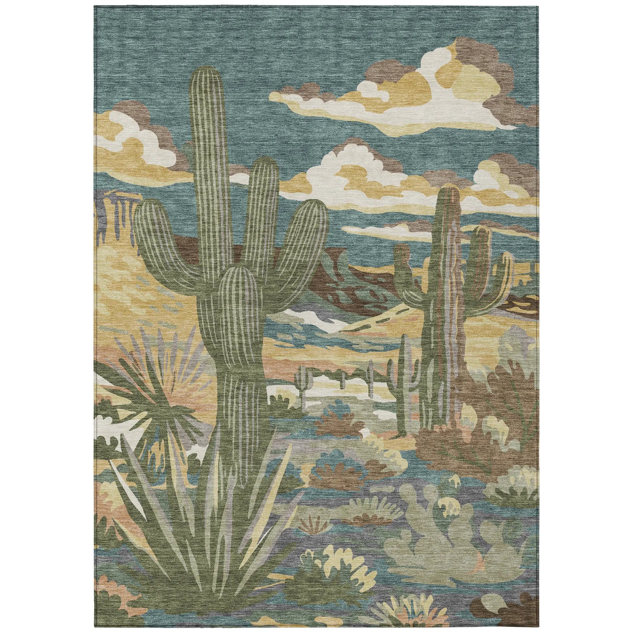 10' X 14' Teal Blue And Gold Trees Washable Indoor Outdoor Area Rug Homeroots Outdoor