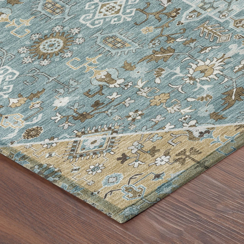 10' X 14' Teal Blue And Graphite Medallion Washable Indoor Outdoor Area Rug Homeroots Outdoor
