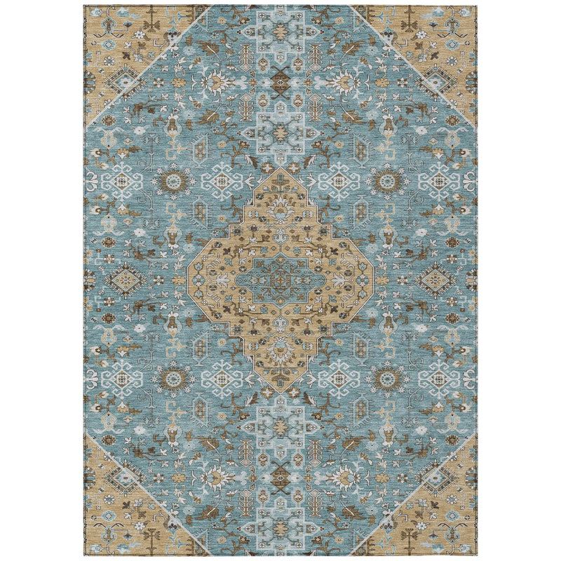 10' X 14' Teal Blue And Graphite Medallion Washable Indoor Outdoor Area Rug Homeroots Outdoor