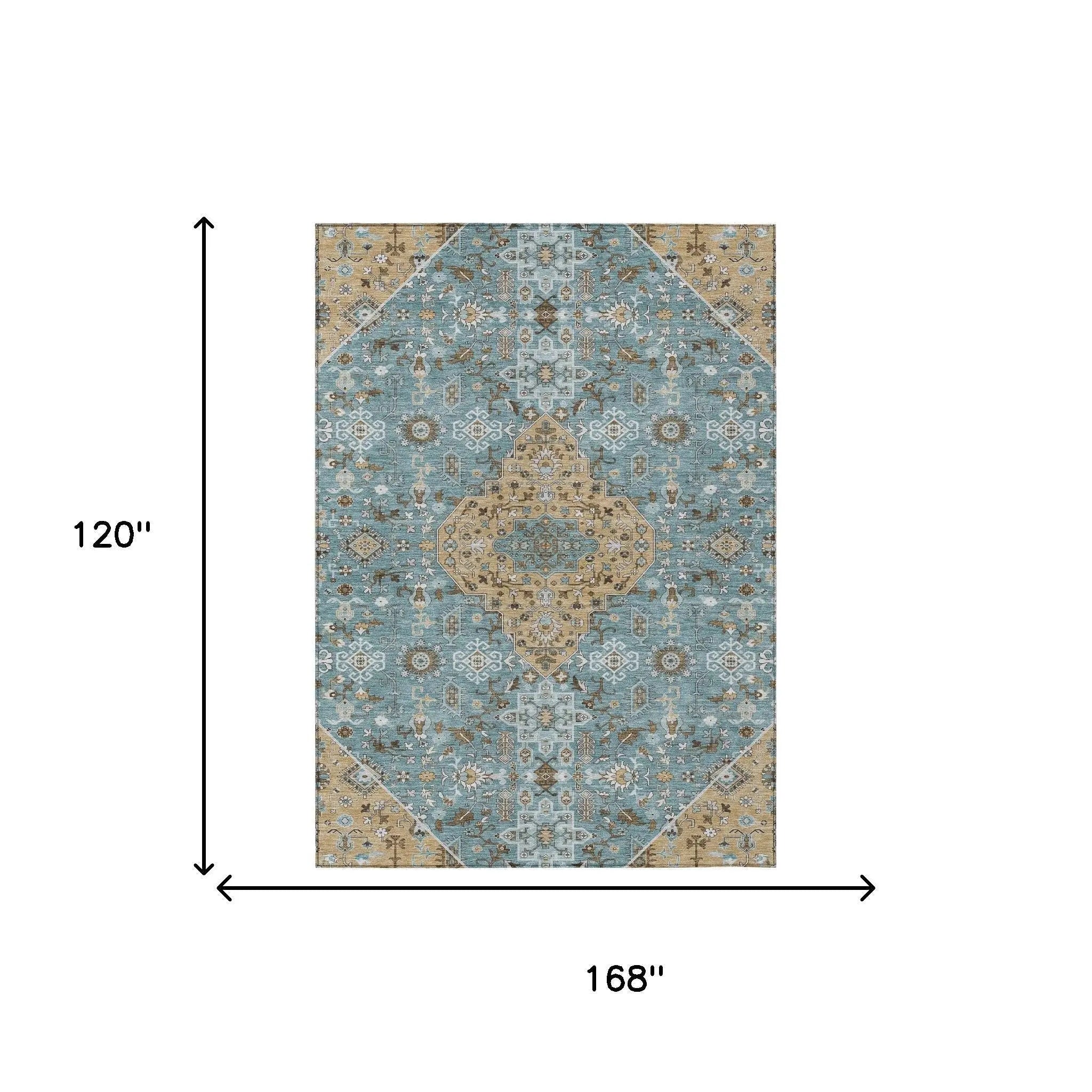 10' X 14' Teal Blue And Graphite Medallion Washable Indoor Outdoor Area Rug Homeroots Outdoor