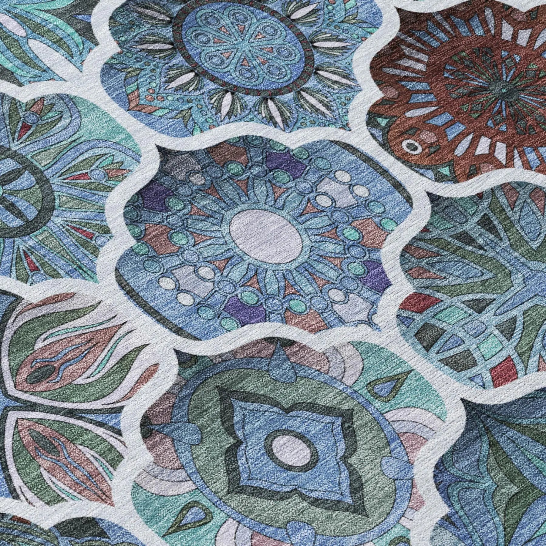 10' X 14' Teal Blue And Graphite Ogee Washable Indoor Outdoor Area Rug Homeroots Outdoor