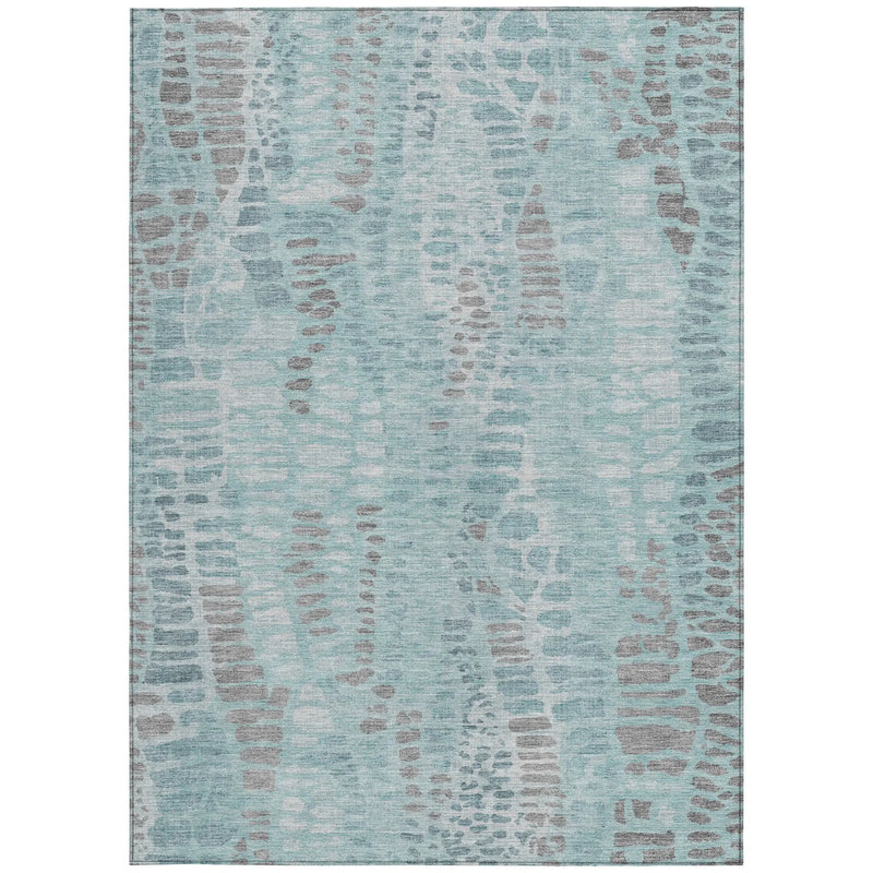10' X 14' Teal Blue And Gray Abstract Washable Indoor Outdoor Area Rug - GreatEagleInc