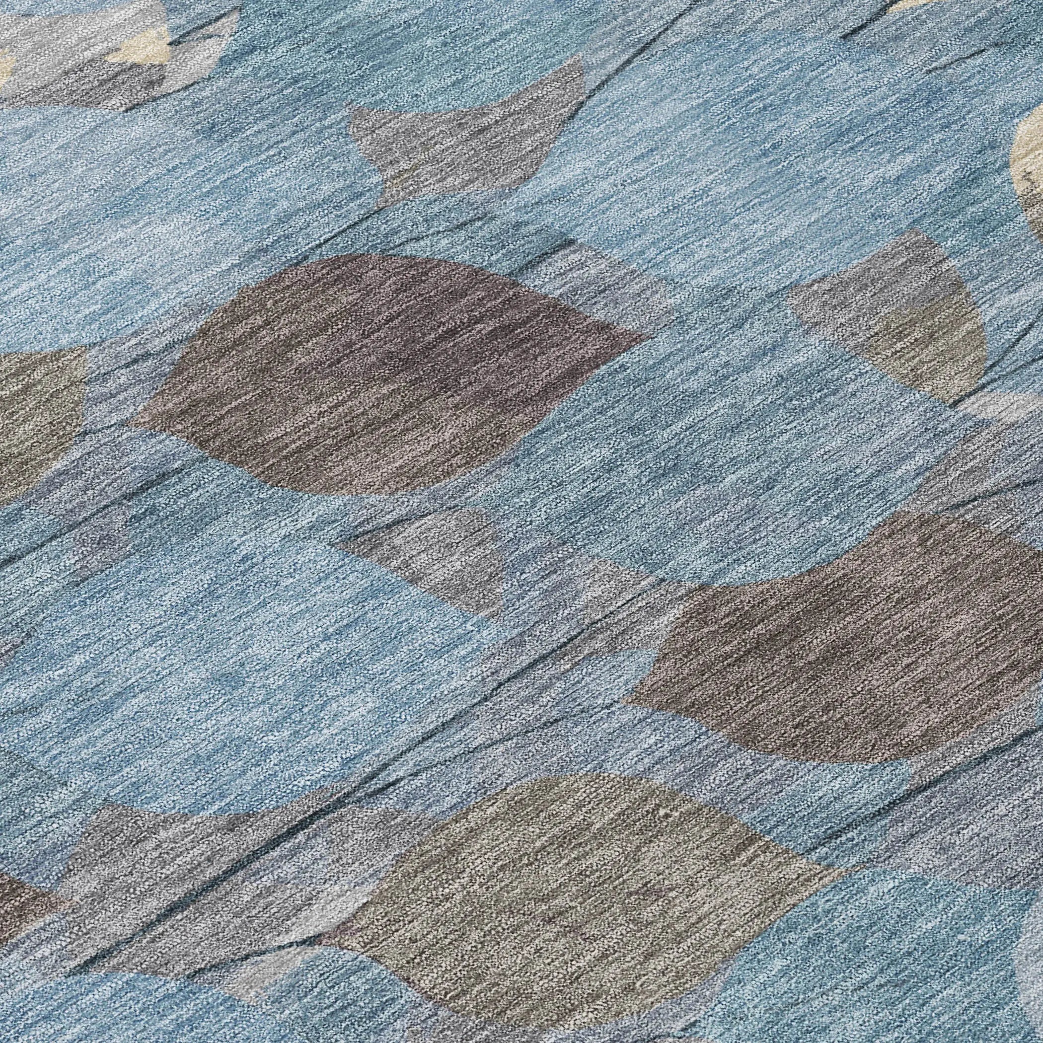 10' X 14' Teal Blue And Gray Floral Washable Indoor Outdoor Area Rug Homeroots Outdoor