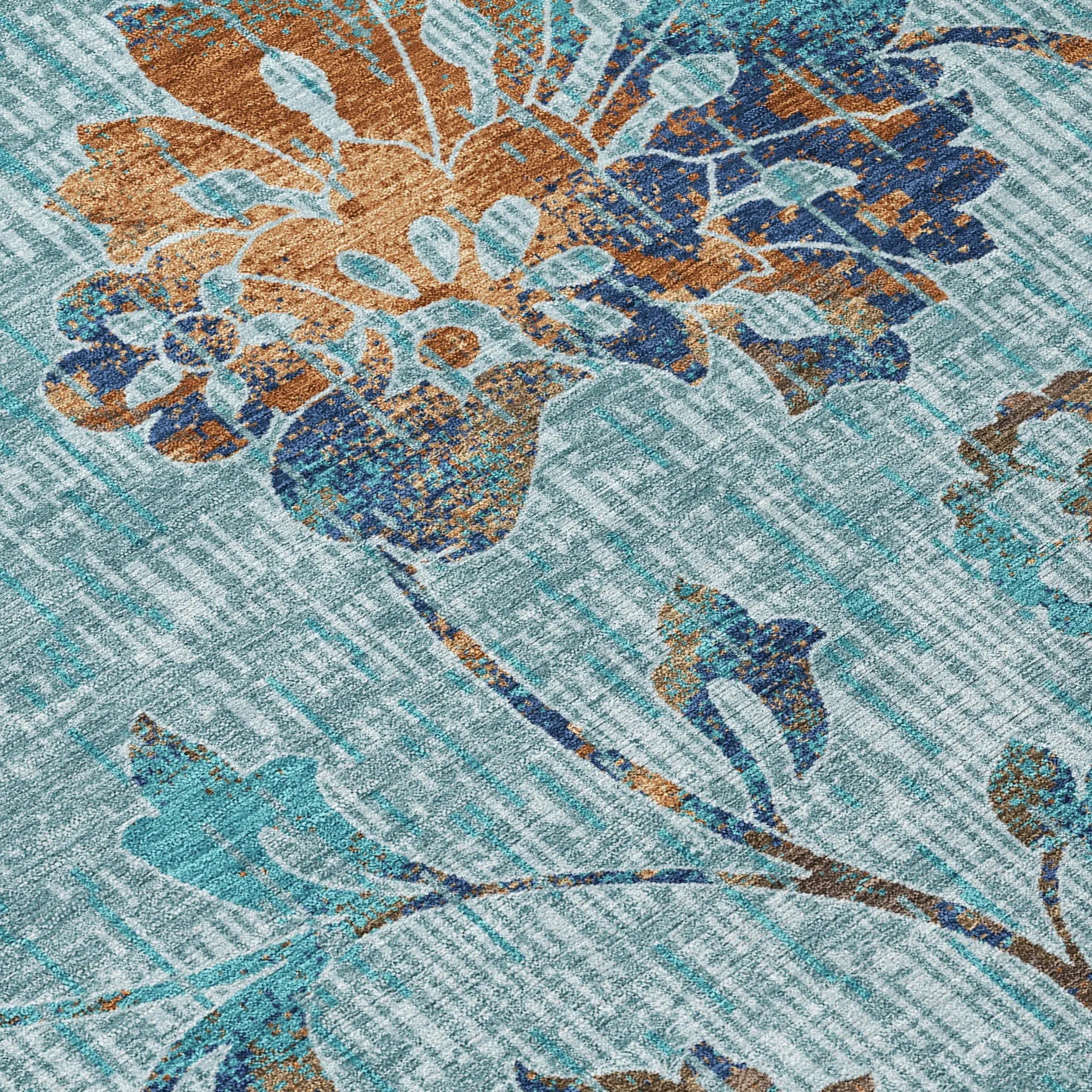 10' X 14' Teal Blue And Gray Floral Washable Indoor Outdoor Area Rug Homeroots Outdoor