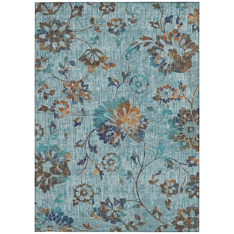 10' X 14' Teal Blue And Gray Floral Washable Indoor Outdoor Area Rug Homeroots Outdoor
