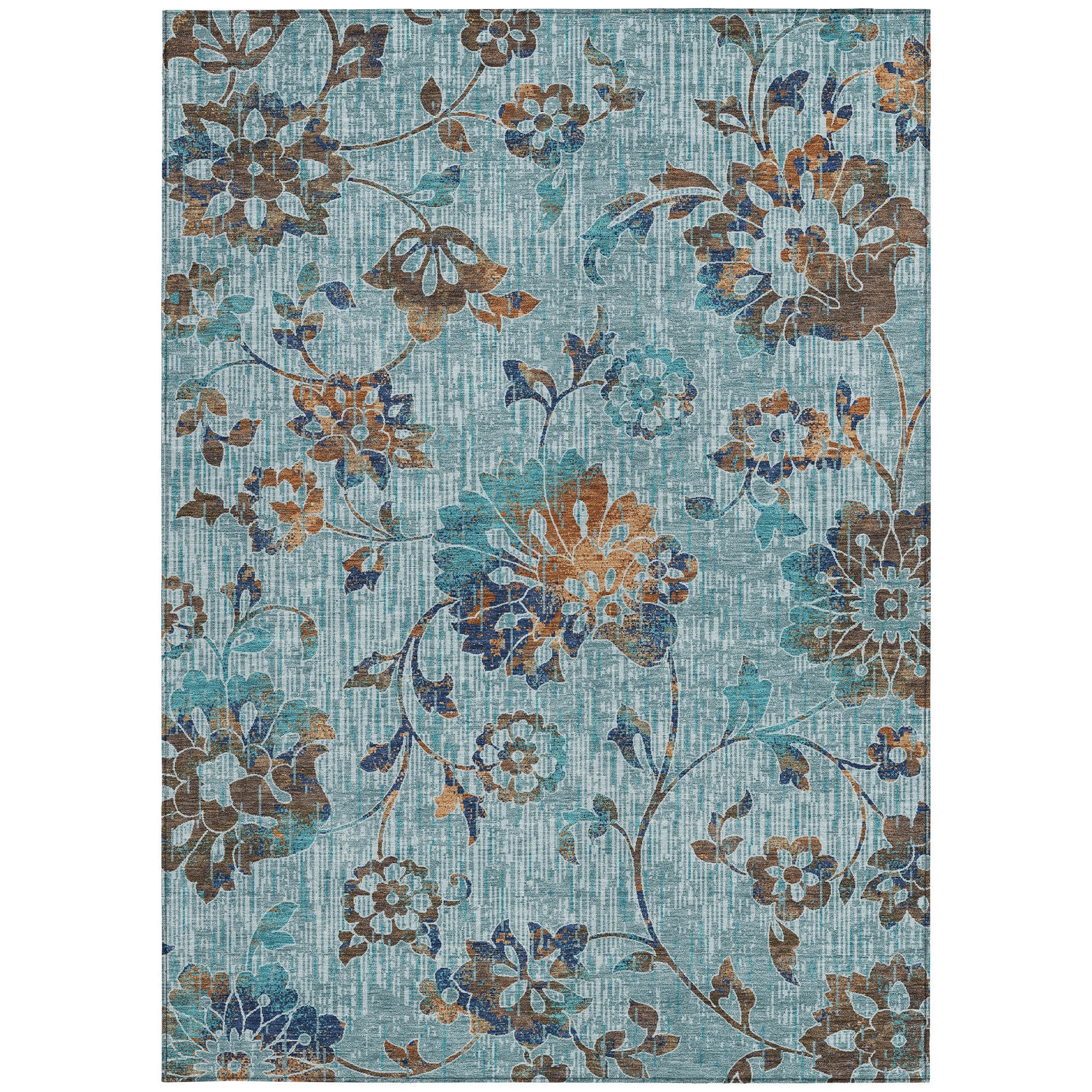 10' X 14' Teal Blue And Gray Floral Washable Indoor Outdoor Area Rug Homeroots Outdoor