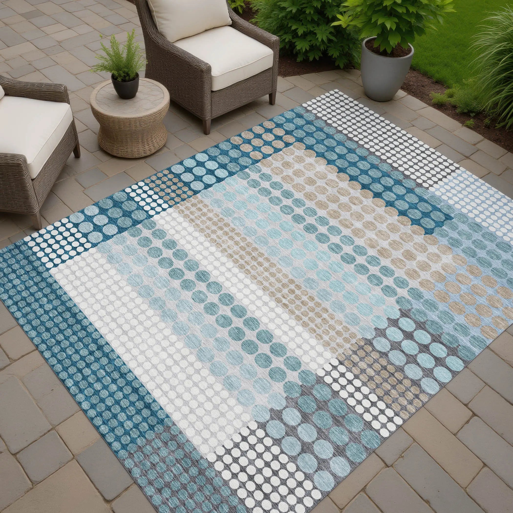 10' X 14' Teal Blue And Gray Geometric Washable Indoor Outdoor Area Rug Homeroots Outdoor