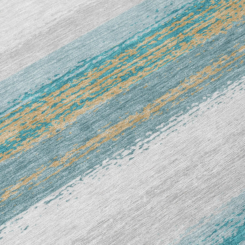 10' X 14' Teal Blue And Gray Striped Washable Indoor Outdoor Area Rug Homeroots Outdoor