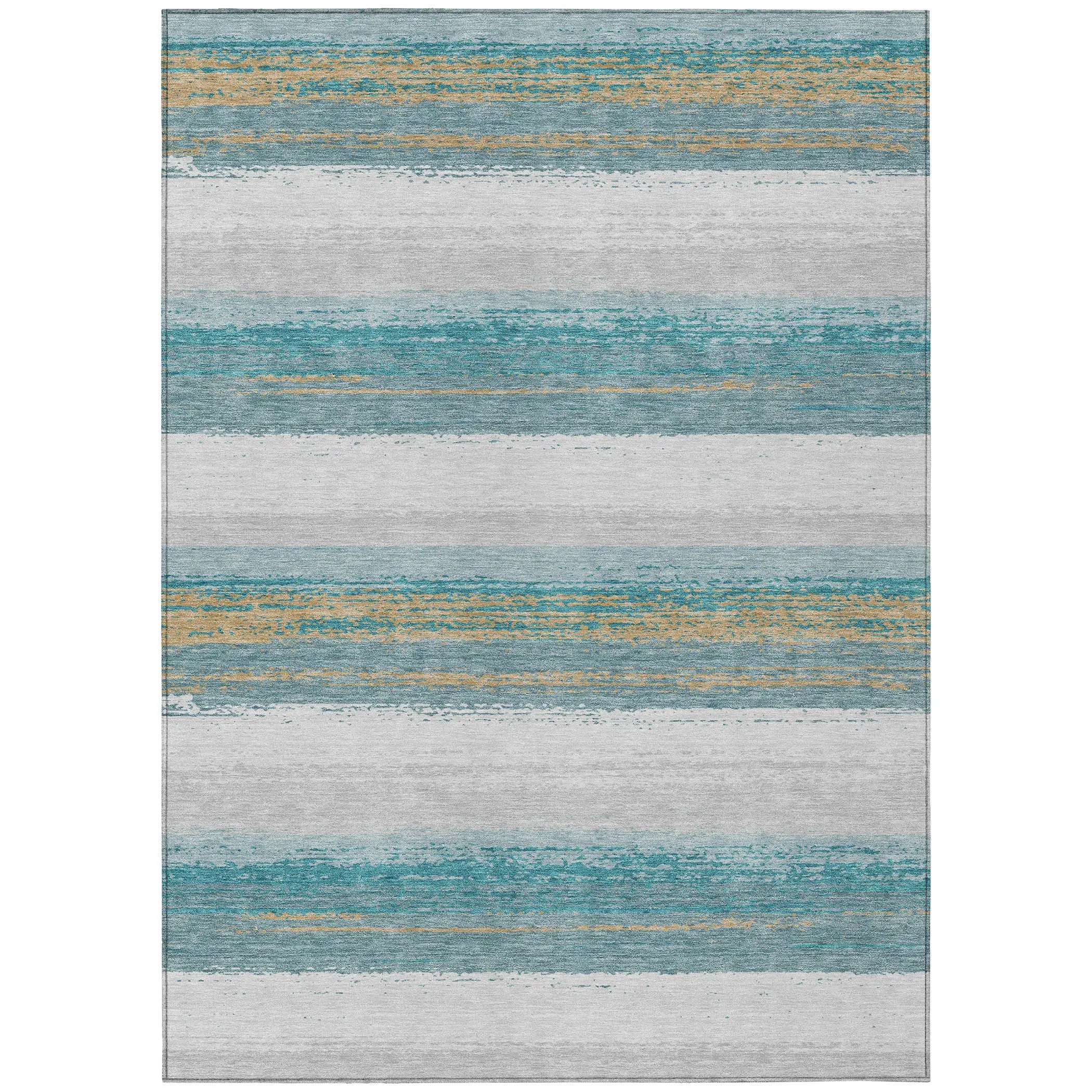 10' X 14' Teal Blue And Gray Striped Washable Indoor Outdoor Area Rug Homeroots Outdoor