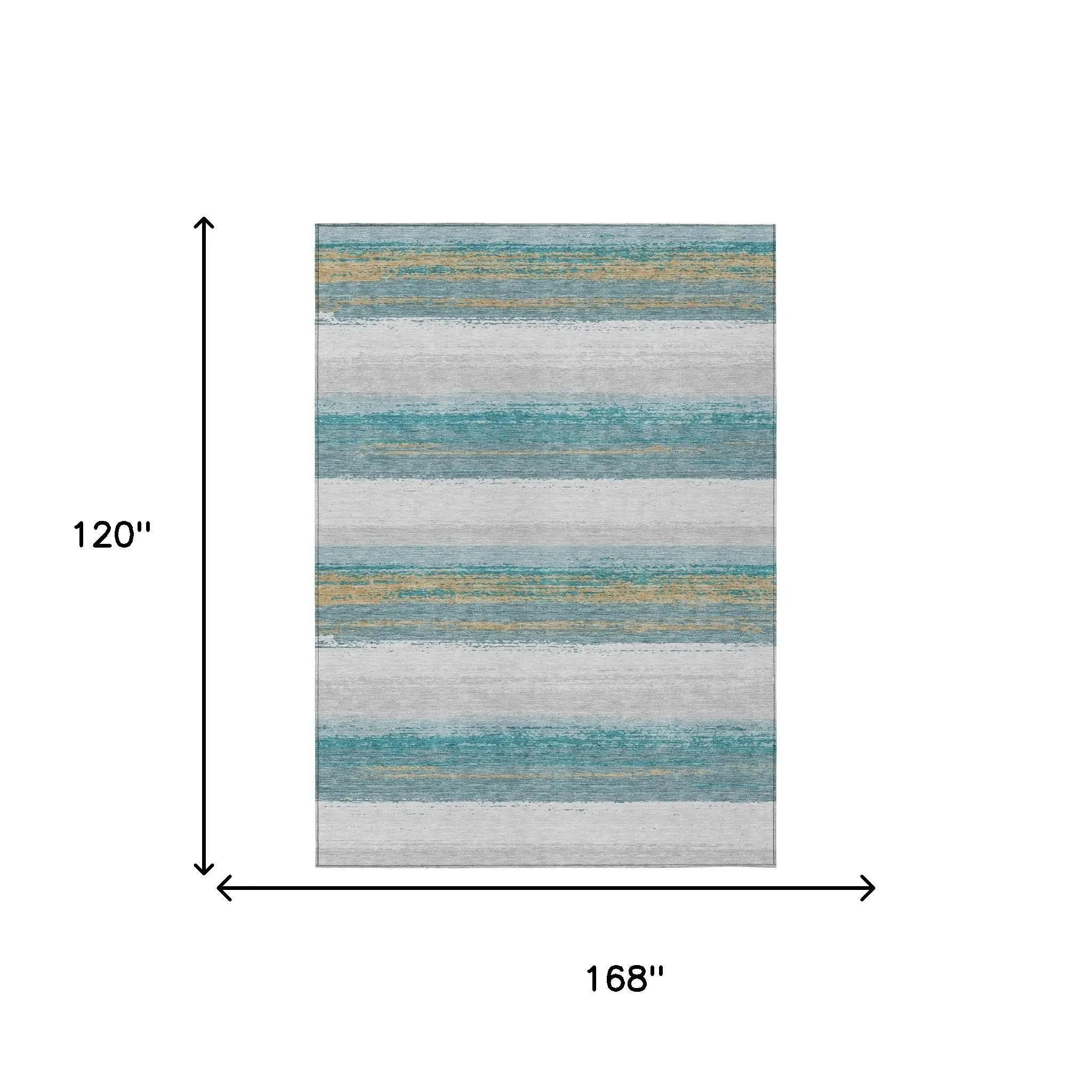10' X 14' Teal Blue And Gray Striped Washable Indoor Outdoor Area Rug Homeroots Outdoor