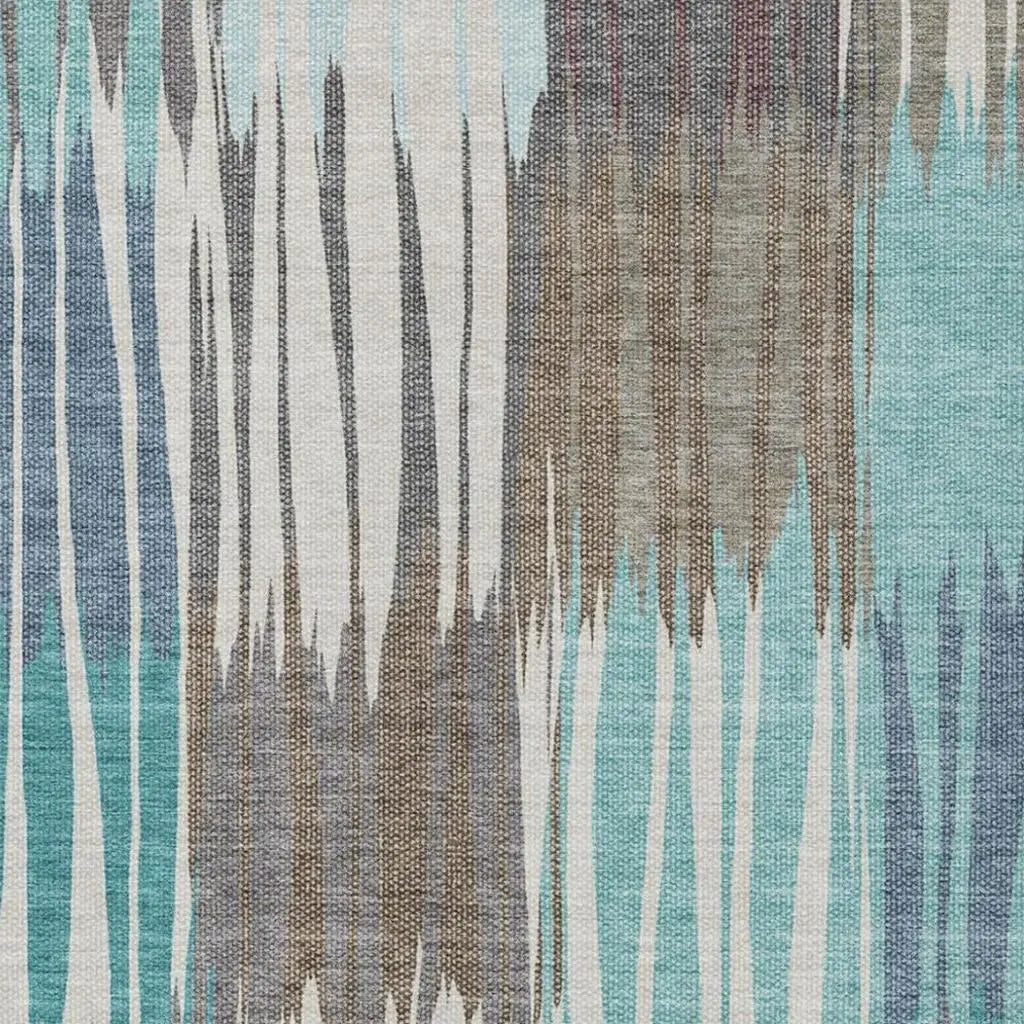 10' X 14' Teal Blue And Gray Striped Washable Indoor Outdoor Area Rug Homeroots Outdoor