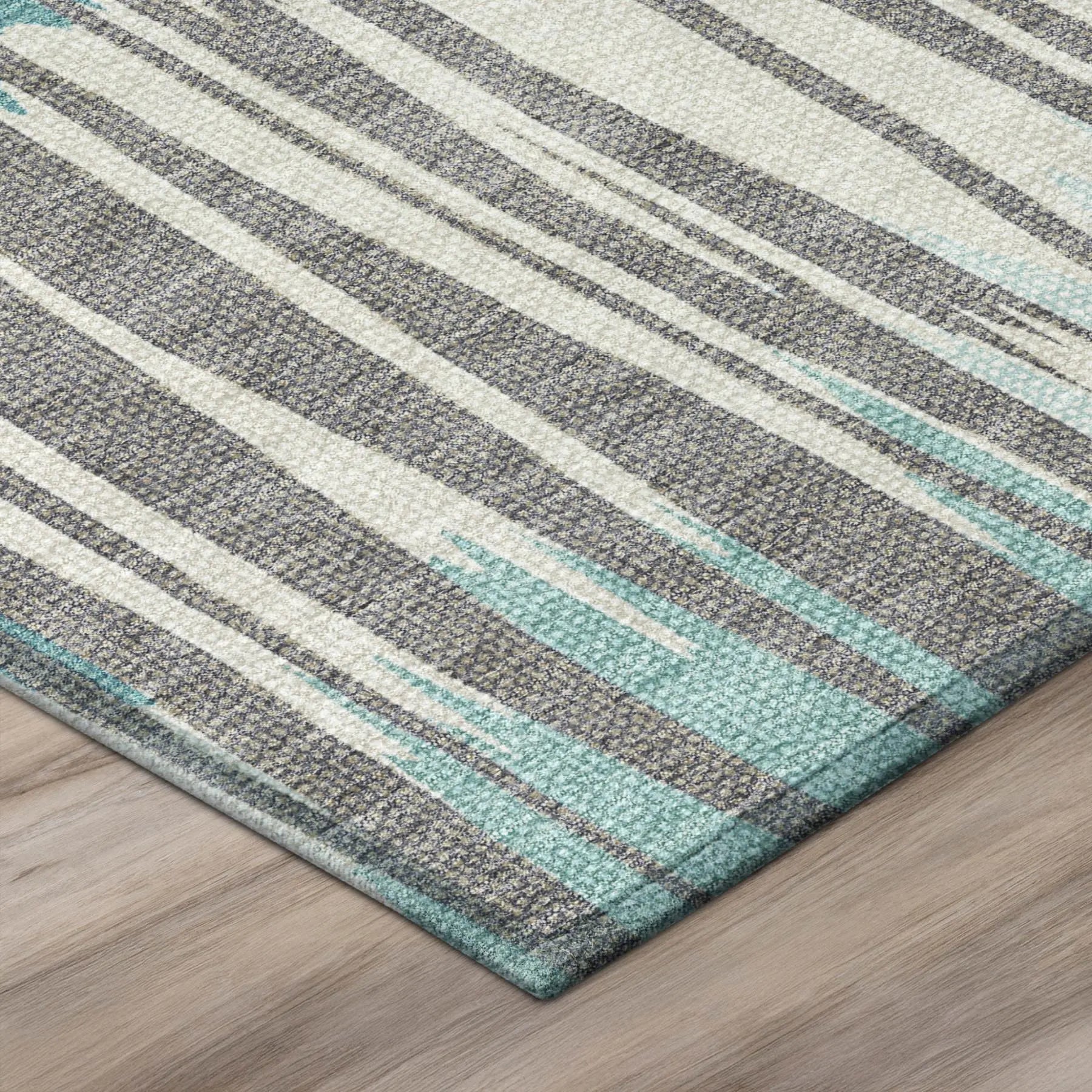 10' X 14' Teal Blue And Gray Striped Washable Indoor Outdoor Area Rug Homeroots Outdoor