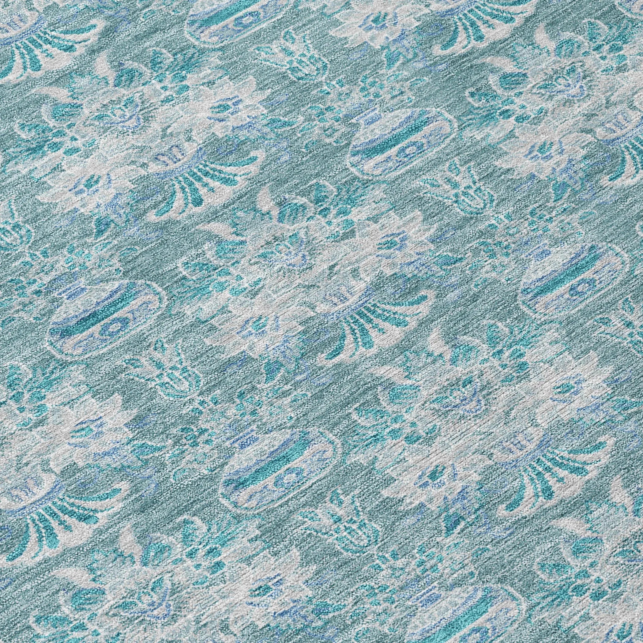 10' X 14' Teal Blue And Green Floral Washable Indoor Outdoor Area Rug Homeroots Outdoor