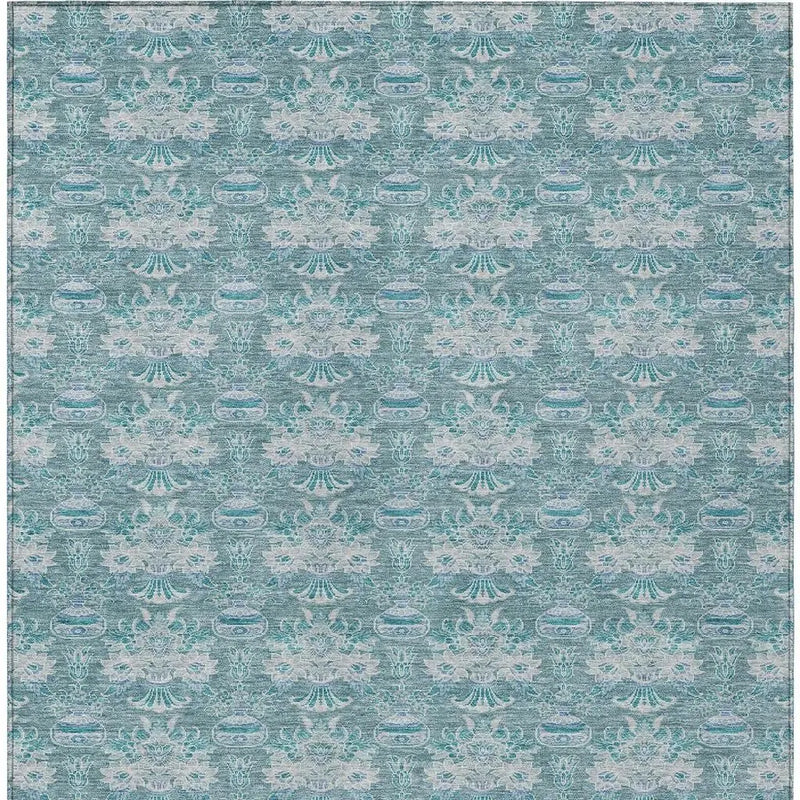 10' X 14' Teal Blue And Green Floral Washable Indoor Outdoor Area Rug Homeroots Outdoor