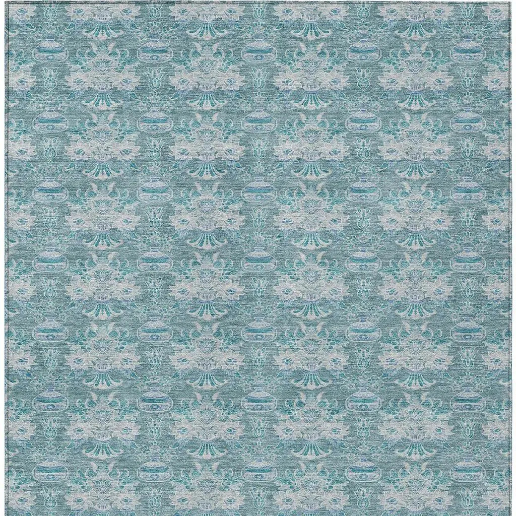 10' X 14' Teal Blue And Green Floral Washable Indoor Outdoor Area Rug Homeroots Outdoor