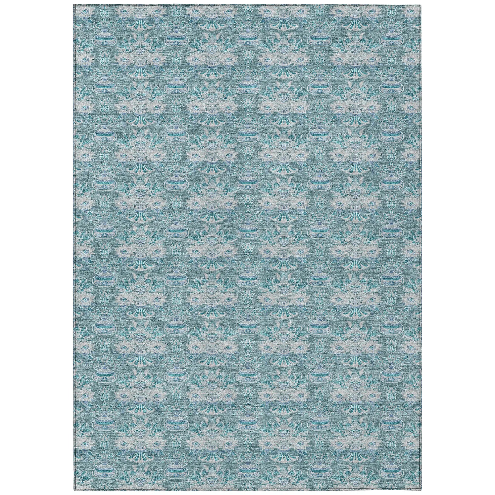 10' X 14' Teal Blue And Green Floral Washable Indoor Outdoor Area Rug Homeroots Outdoor