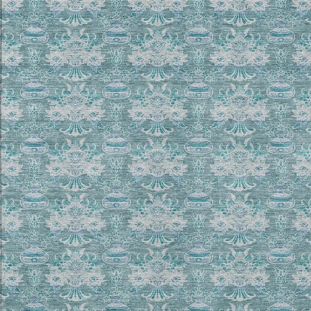 10' X 14' Teal Blue And Green Floral Washable Indoor Outdoor Area Rug Homeroots Outdoor
