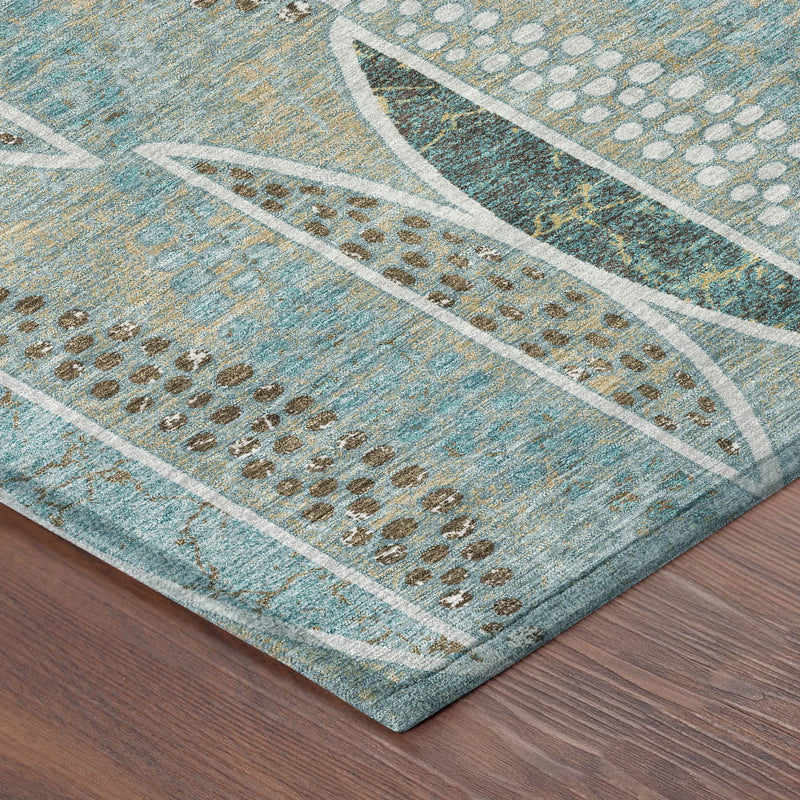 10' X 14' Teal Blue And Green Geometric Washable Indoor Outdoor Area Rug Homeroots Outdoor