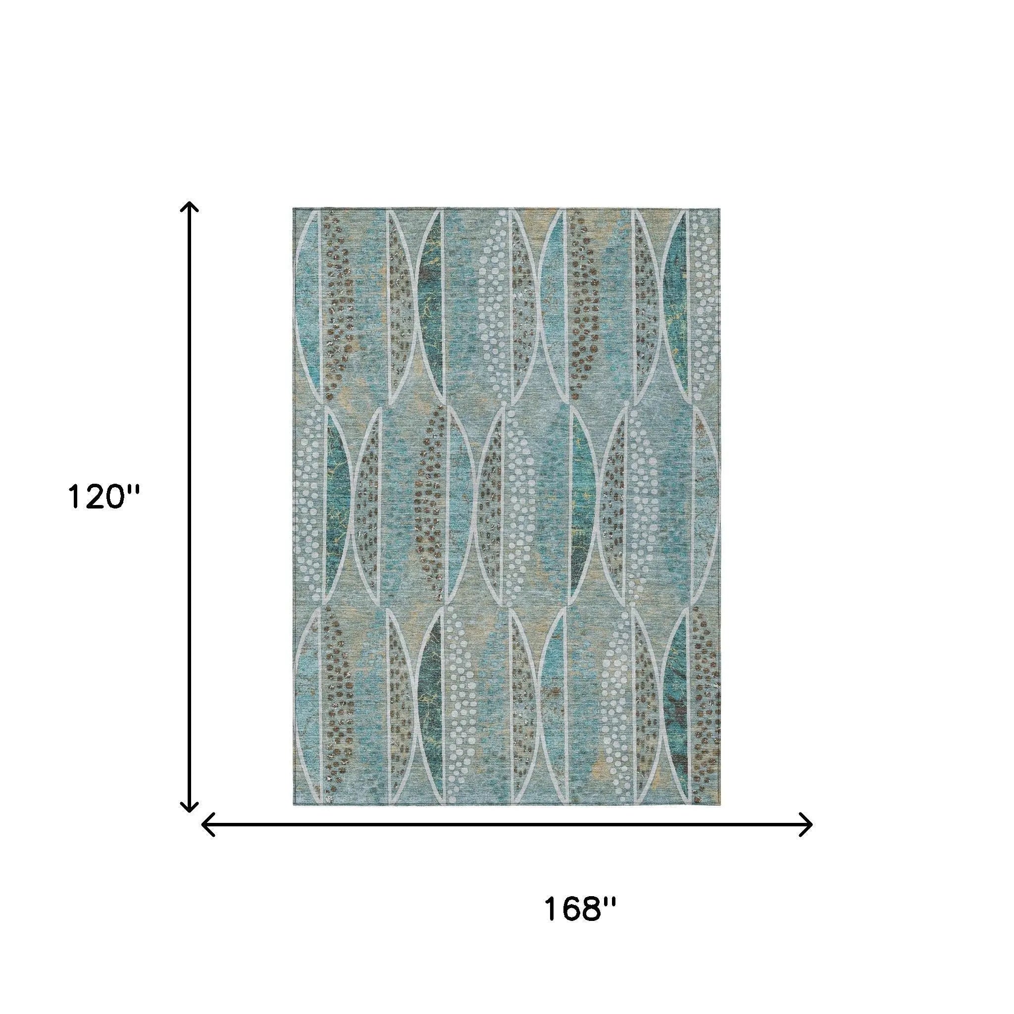 10' X 14' Teal Blue And Green Geometric Washable Indoor Outdoor Area Rug Homeroots Outdoor