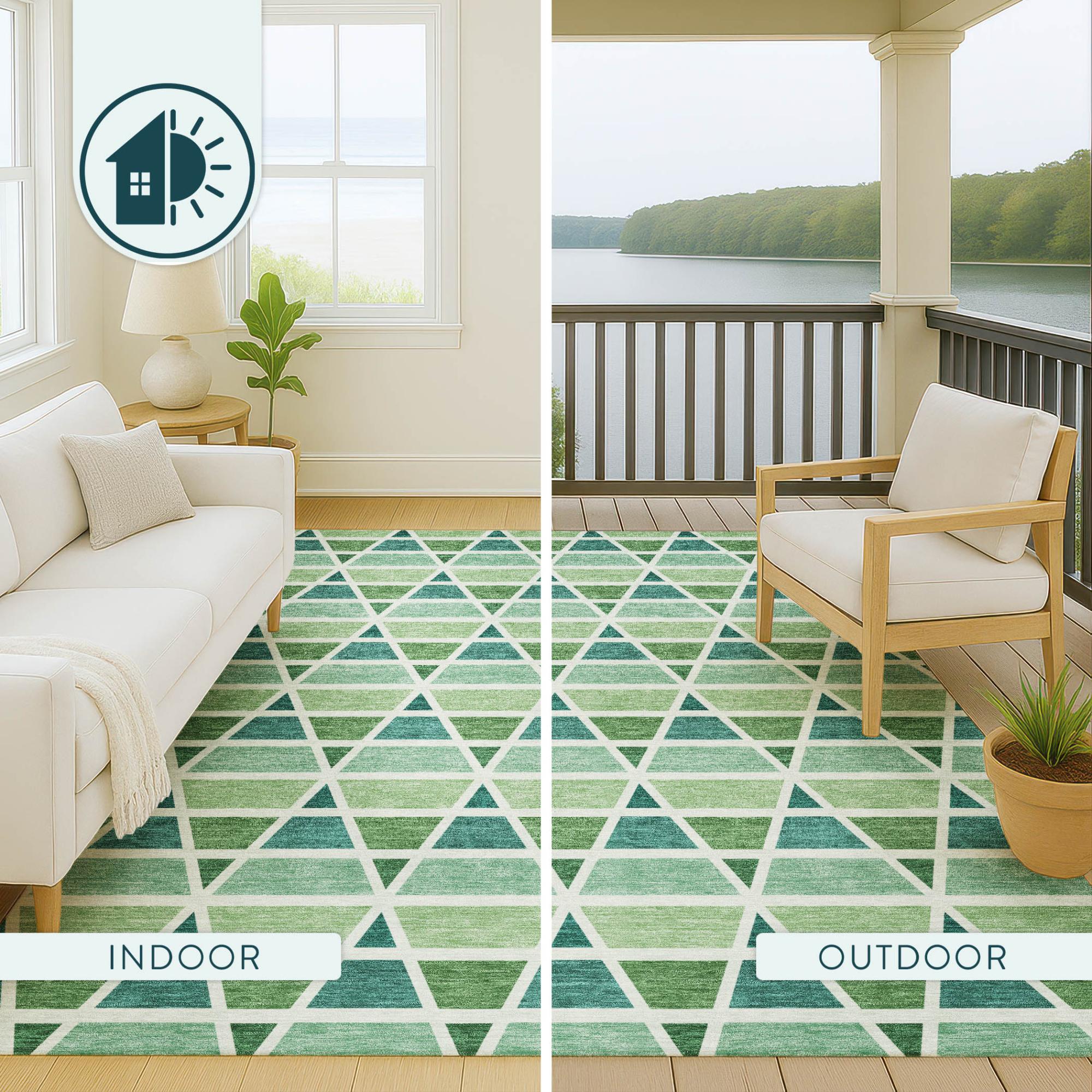 10' X 14' Teal Blue And Green Geometric Washable Indoor Outdoor Area Rug Homeroots Outdoor