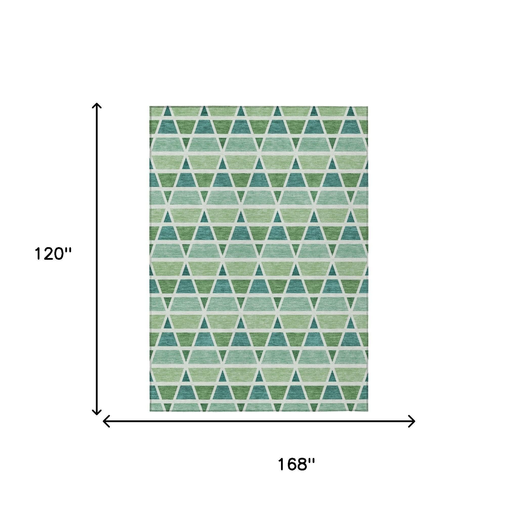 10' X 14' Teal Blue And Green Geometric Washable Indoor Outdoor Area Rug Homeroots Outdoor