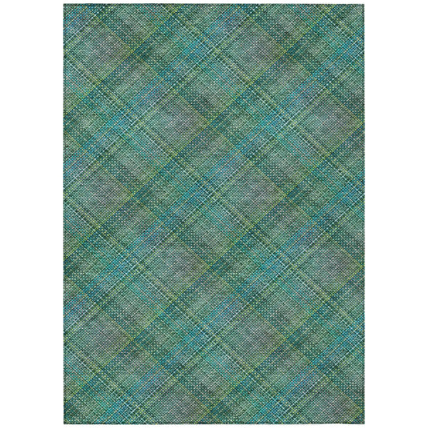 10' X 14' Teal Blue And Green Plaid Washable Indoor Outdoor Area Rug Homeroots Outdoor