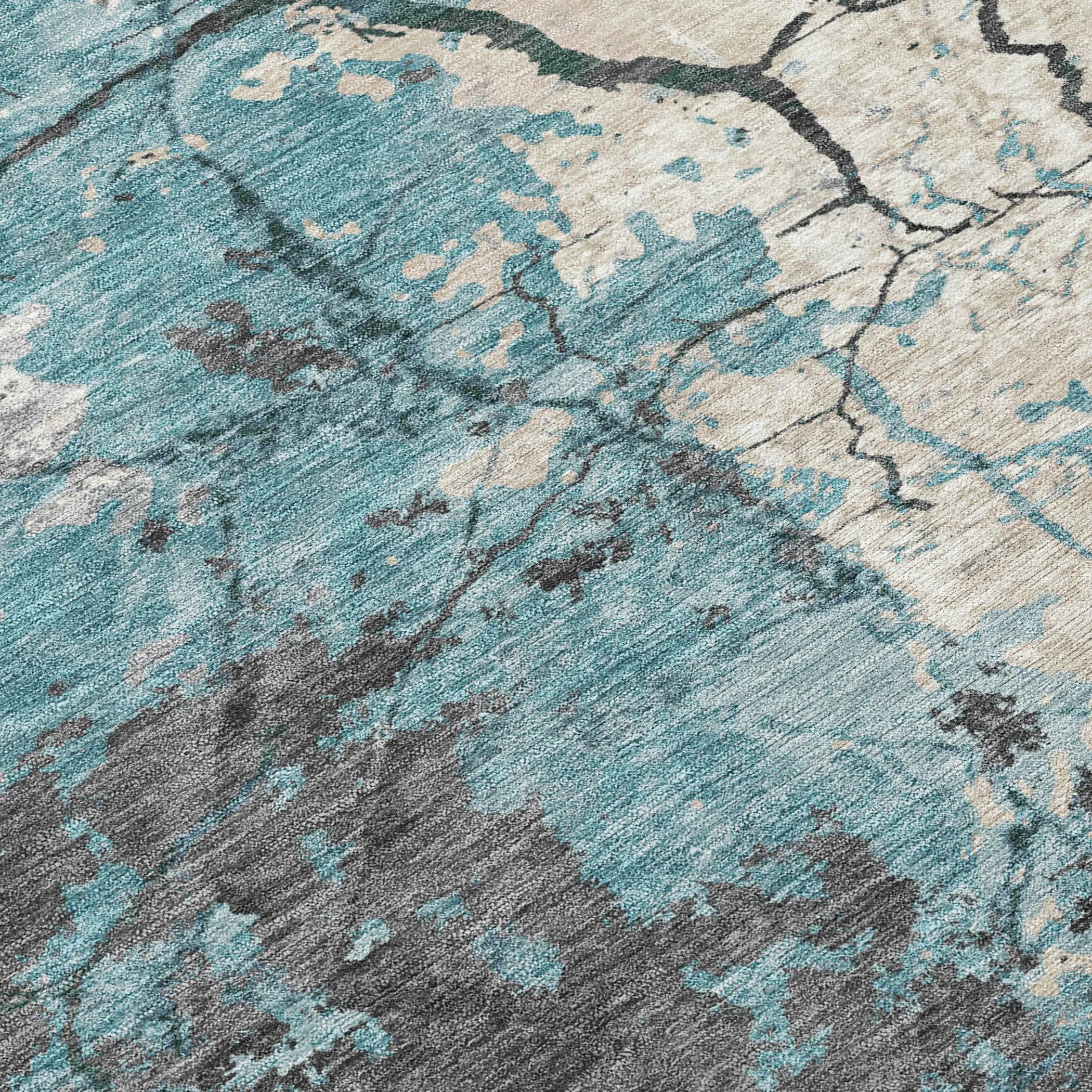 10' X 14' Teal Blue And Ivory Abstract Washable Indoor Outdoor Area Rug Homeroots Outdoor
