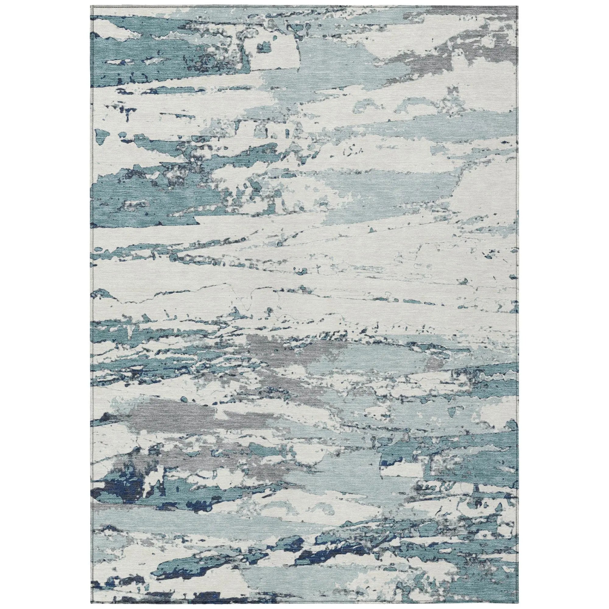 10' X 14' Teal Blue And Ivory Abstract Washable Indoor Outdoor Area Rug Homeroots Outdoor