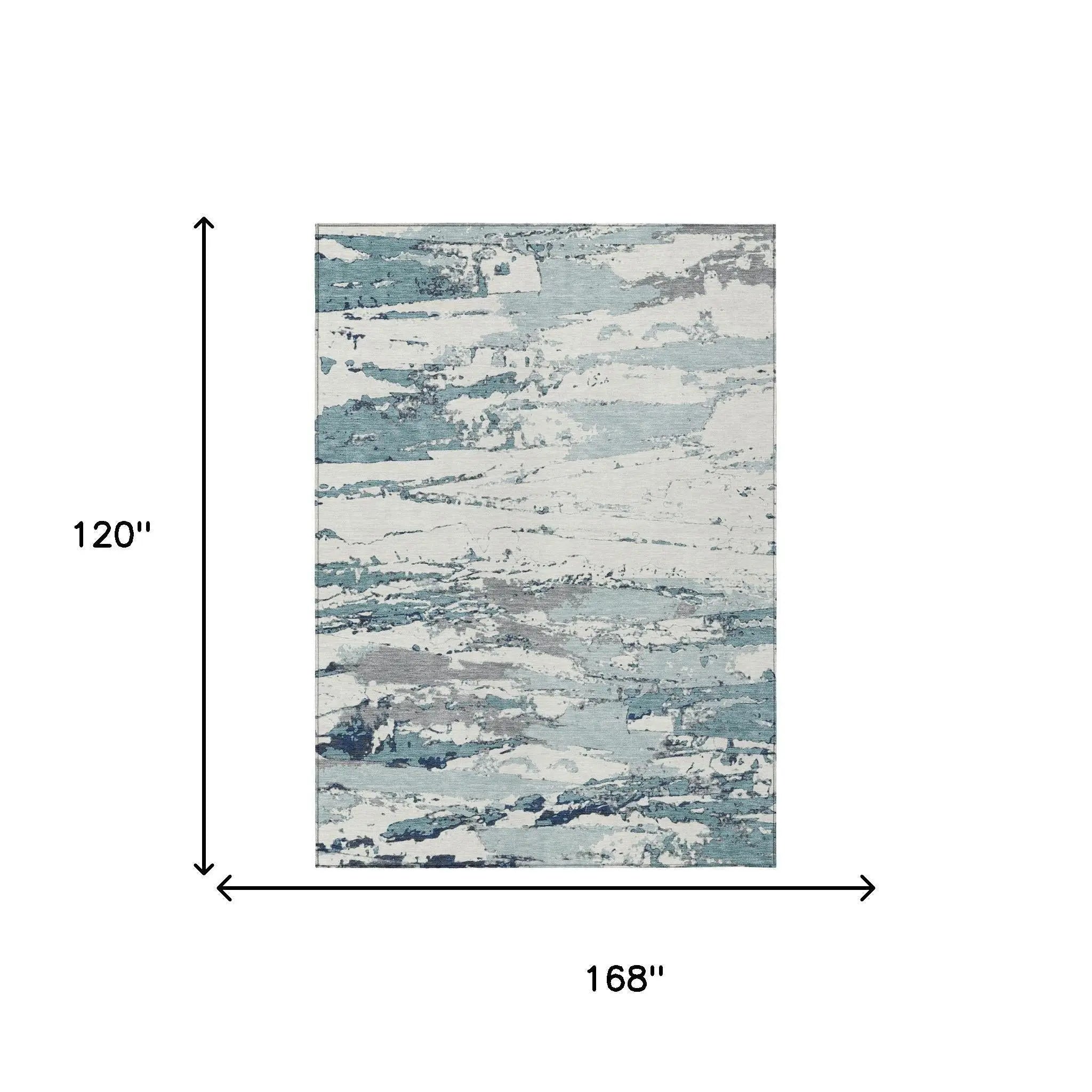 10' X 14' Teal Blue And Ivory Abstract Washable Indoor Outdoor Area Rug Homeroots Outdoor