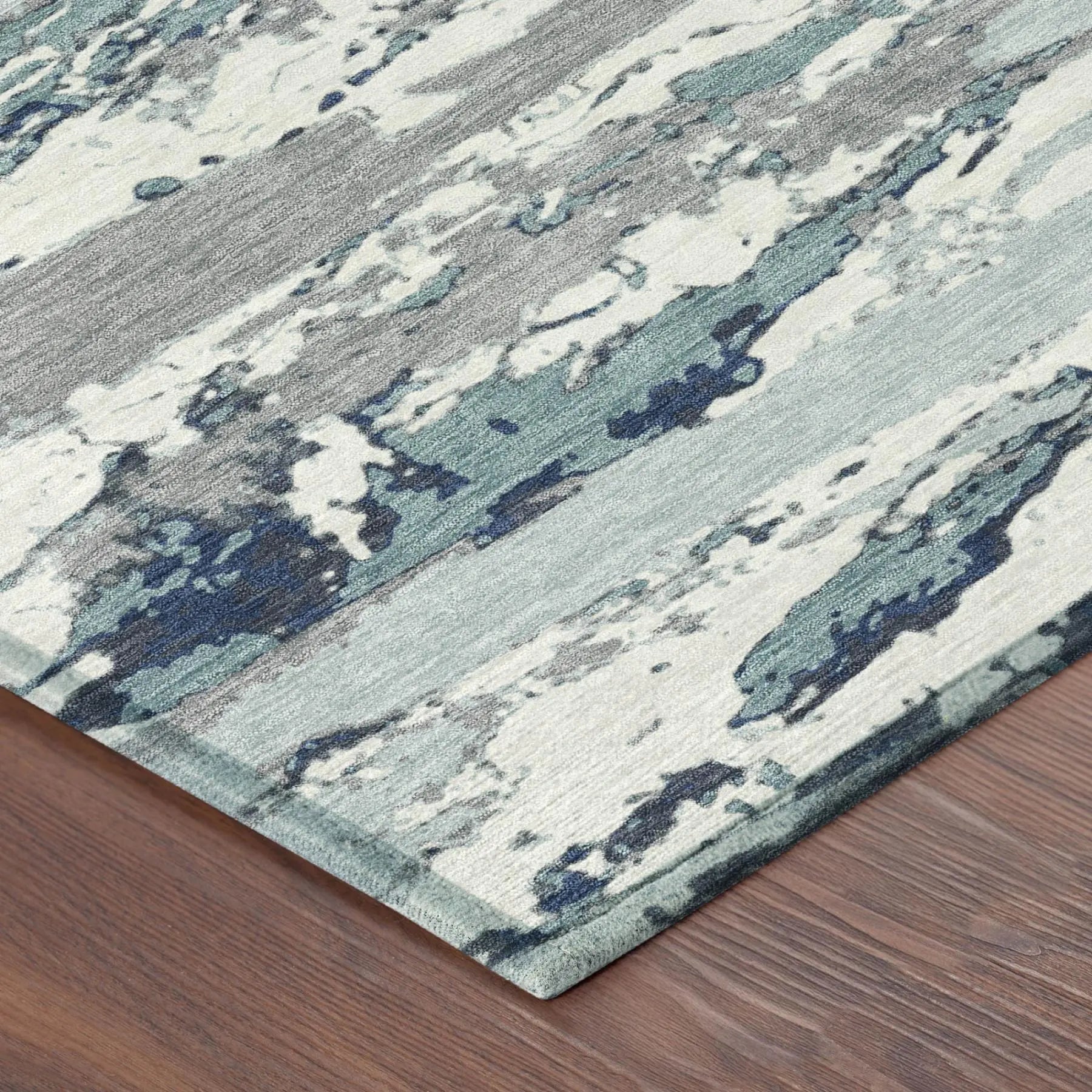 10' X 14' Teal Blue And Ivory Abstract Washable Indoor Outdoor Area Rug Homeroots Outdoor