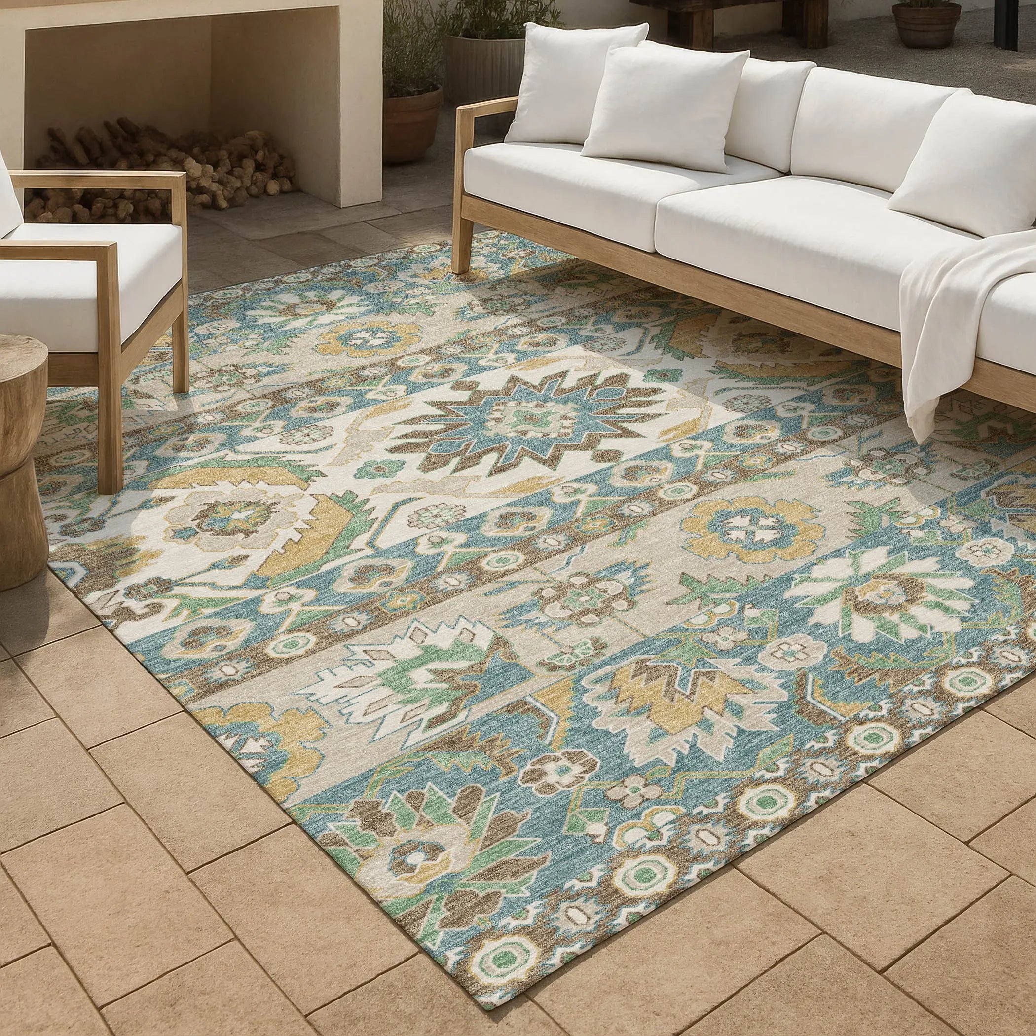 10' X 14' Teal Blue And Ivory Cactus Washable Indoor Outdoor Area Rug Homeroots Outdoor