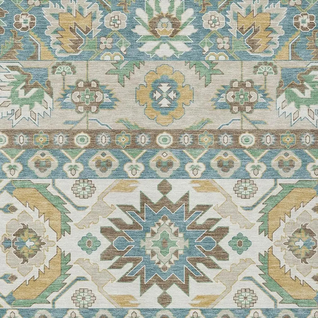 10' X 14' Teal Blue And Ivory Cactus Washable Indoor Outdoor Area Rug Homeroots Outdoor
