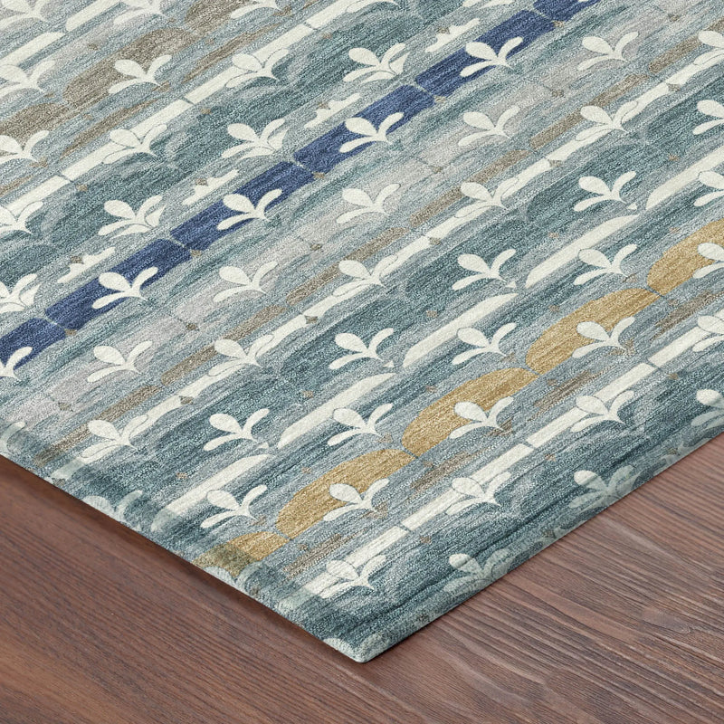 10' X 14' Teal Blue And Ivory Damask Washable Indoor Outdoor Area Rug Homeroots Outdoor