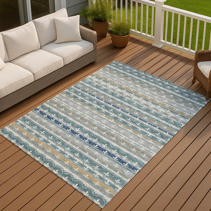 10' X 14' Teal Blue And Ivory Damask Washable Indoor Outdoor Area Rug Homeroots Outdoor