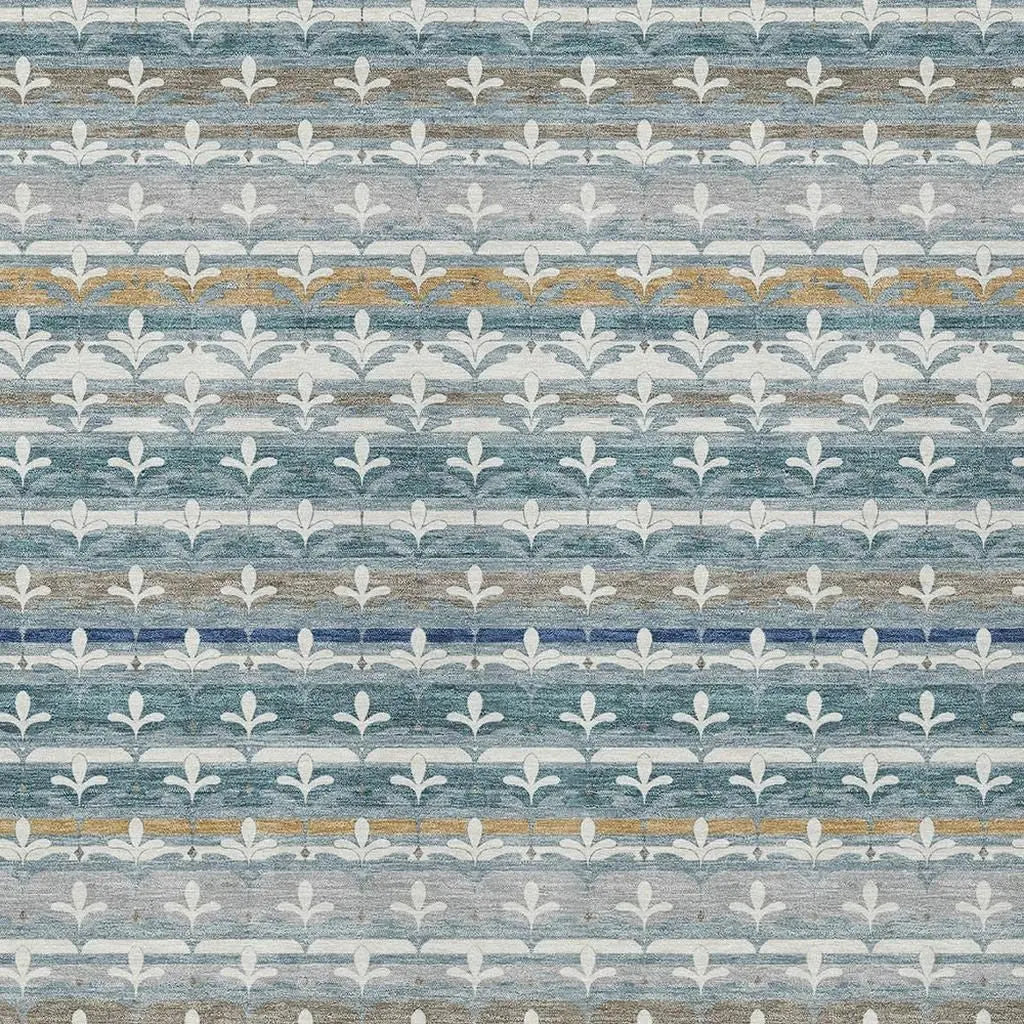 10' X 14' Teal Blue And Ivory Damask Washable Indoor Outdoor Area Rug Homeroots Outdoor