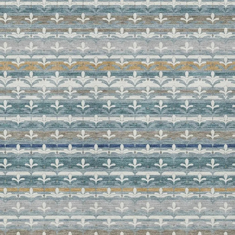 10' X 14' Teal Blue And Ivory Damask Washable Indoor Outdoor Area Rug Homeroots Outdoor