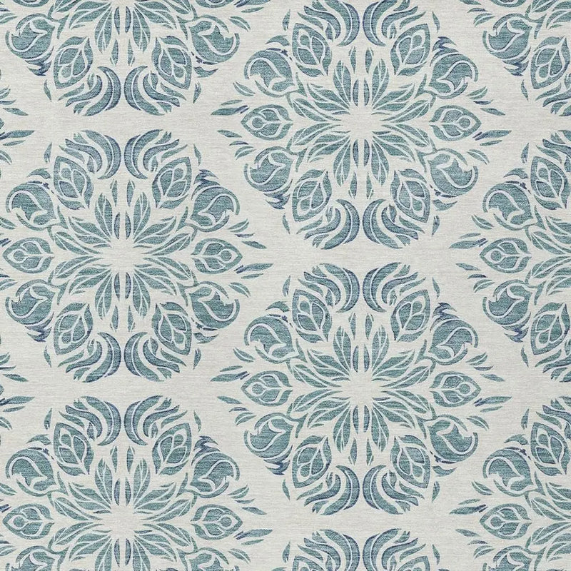 10' X 14' Teal Blue And Ivory Damask Washable Indoor Outdoor Area Rug Homeroots Outdoor