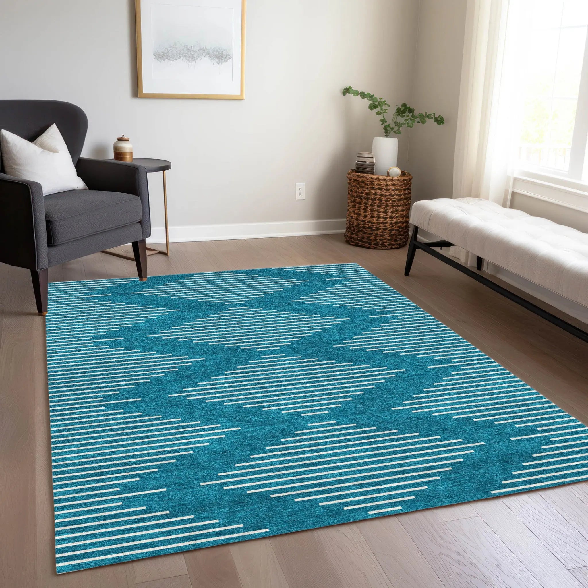 10' X 14' Teal Blue And Ivory Geometric Washable Indoor Outdoor Area Rug Homeroots Outdoor