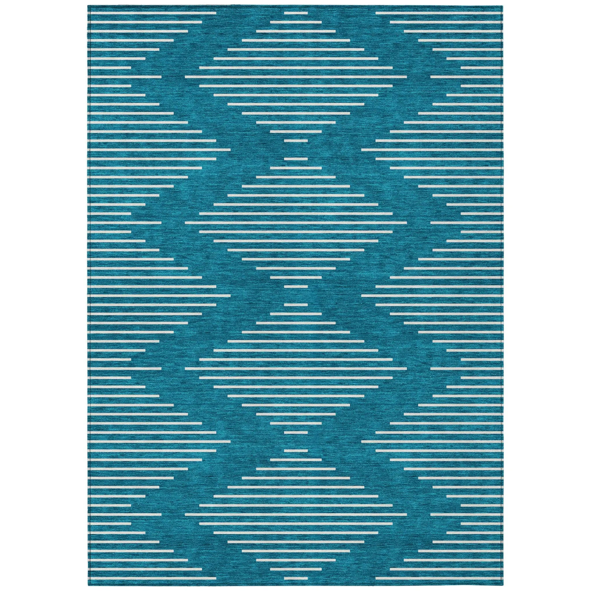 10' X 14' Teal Blue And Ivory Geometric Washable Indoor Outdoor Area Rug Homeroots Outdoor