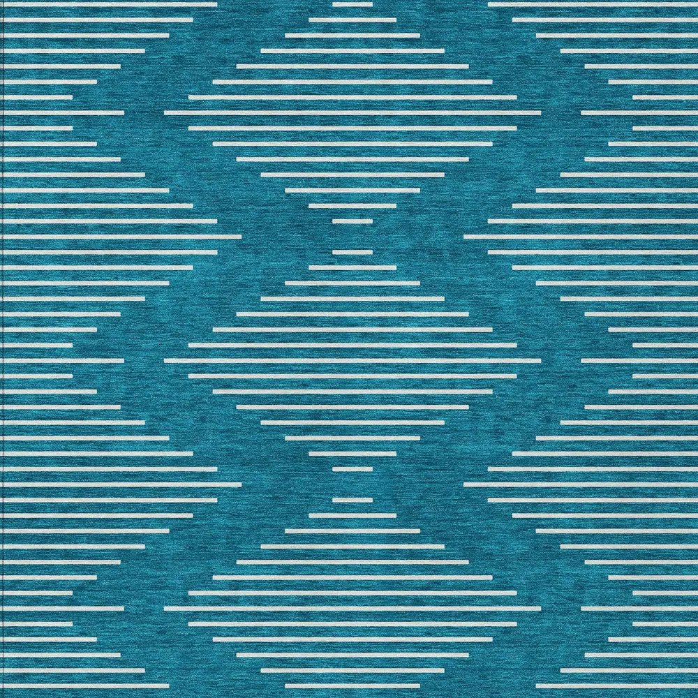 10' X 14' Teal Blue And Ivory Geometric Washable Indoor Outdoor Area Rug Homeroots Outdoor