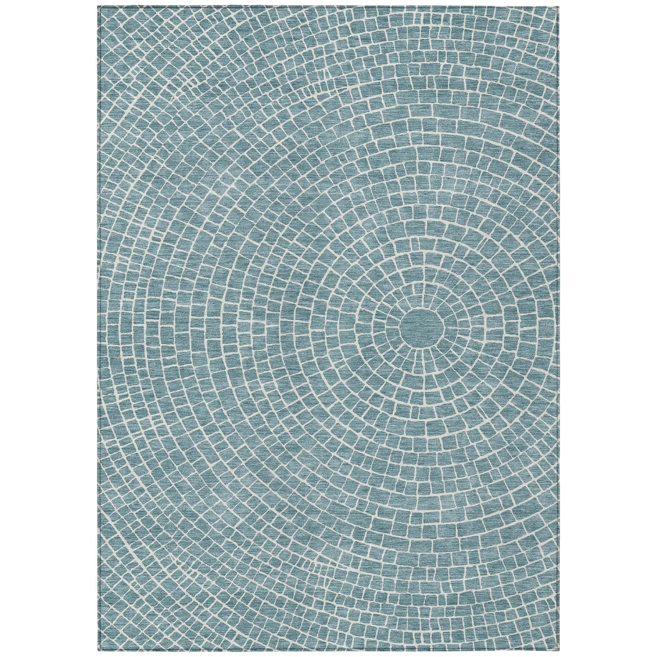 10' X 14' Teal Blue And Ivory Geometric Washable Indoor Outdoor Area Rug Homeroots Outdoor