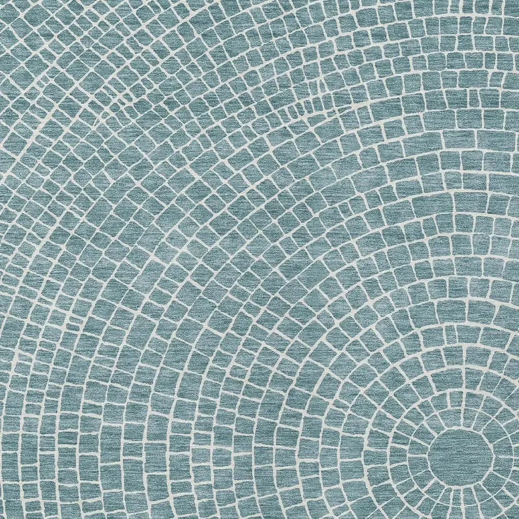 10' X 14' Teal Blue And Ivory Geometric Washable Indoor Outdoor Area Rug Homeroots Outdoor