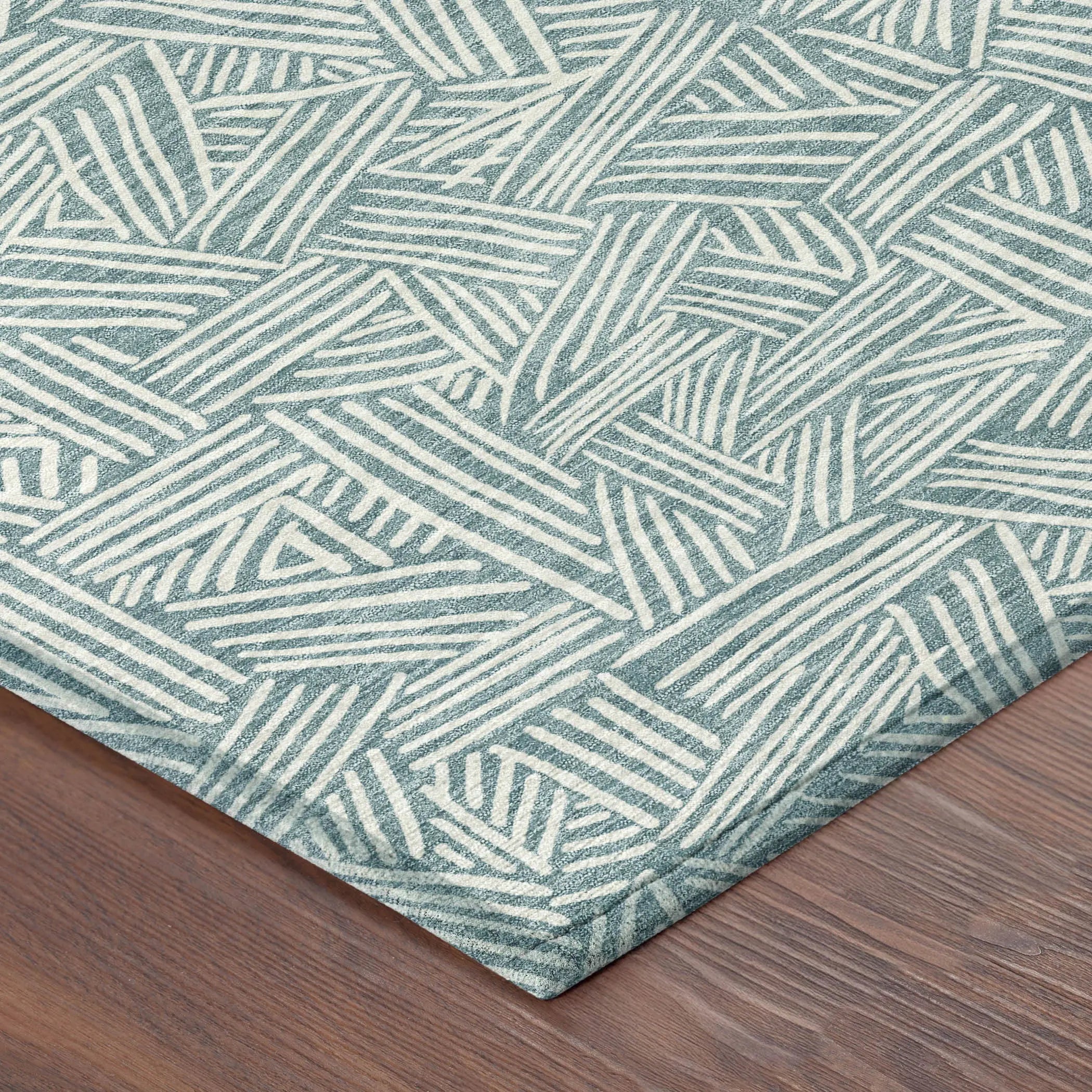 10' X 14' Teal Blue And Ivory Geometric Washable Indoor Outdoor Area Rug Homeroots Outdoor